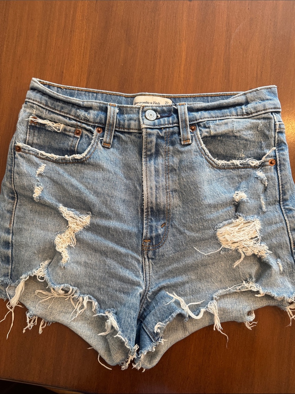 Abercrombie & Fitch Light Wash Distressed Denim Cutoff Shorts